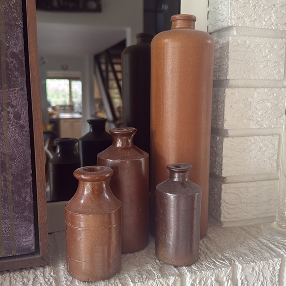 Stoneware Ink Antique English Stoneware Pinch Bottles Bud Vase Shelf Decor - Picture 4 of 15